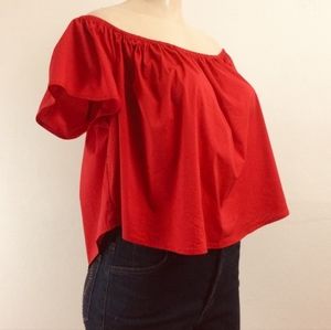 Forever 21 Top M Red Short Sleeve Off Shoulder